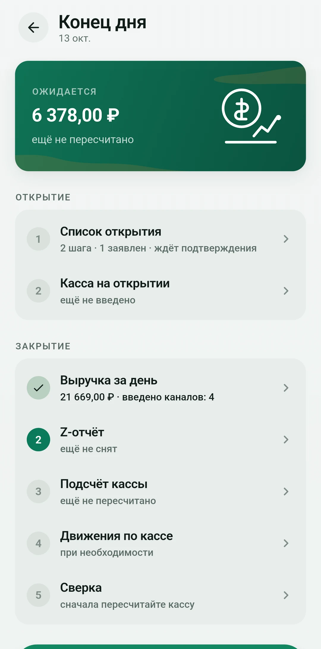 Касса закрывается тем же вечером